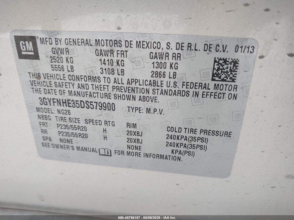 3GYFNHE35DS579900 2013 CADILLAC SRX photo no. 9