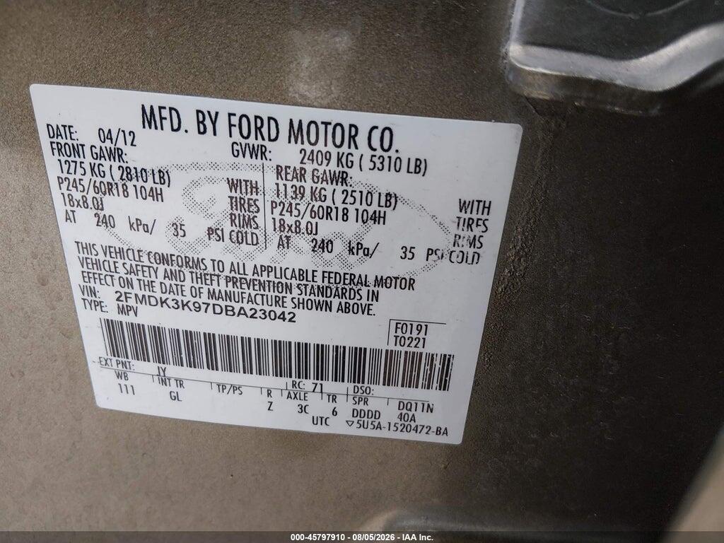2FMDK3K97DBA23042 2013 FORD EDGE photo no. 9