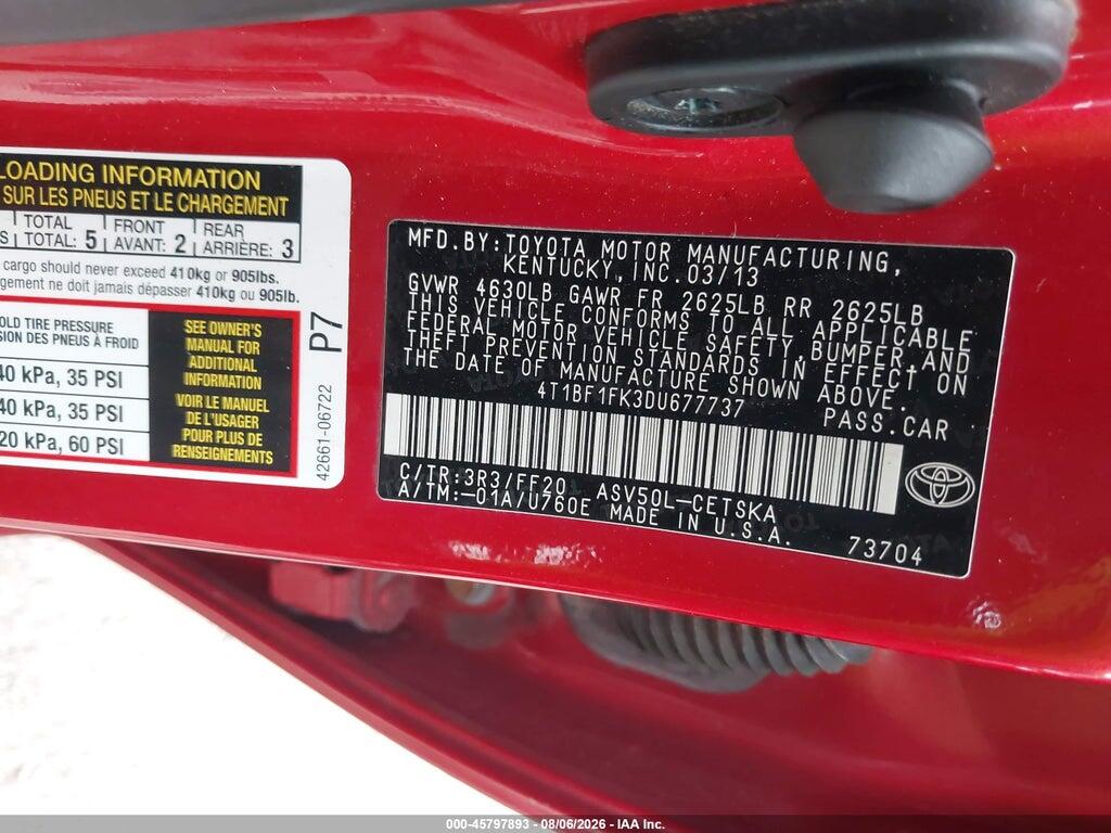 4T1BF1FK3DU677737 2013 TOYOTA CAMRY photo no. 9