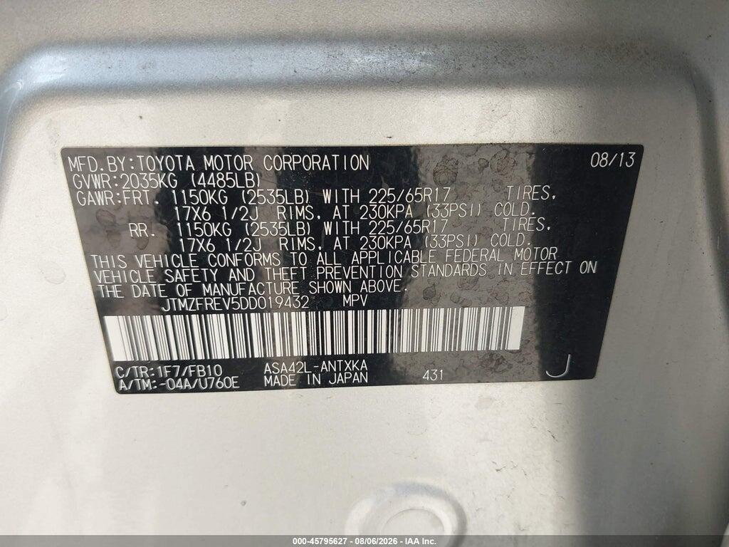 JTMZFREV5DD019432 2013 TOYOTA RAV4 photo no. 9