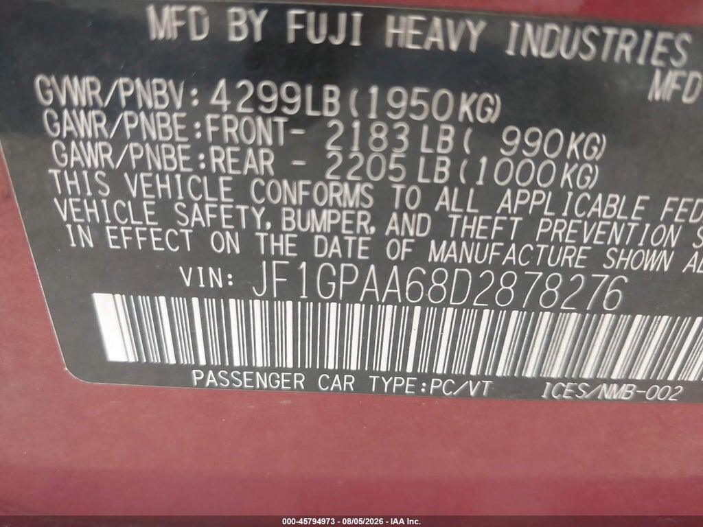 JF1GPAA68D2878276 2013 SUBARU IMPREZA photo no. 9