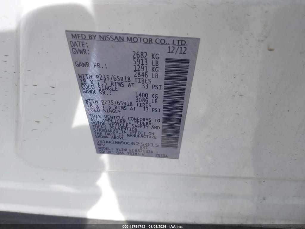 5N1AR2MM9DC625015 2013 NISSAN PATHFINDER photo no. 9