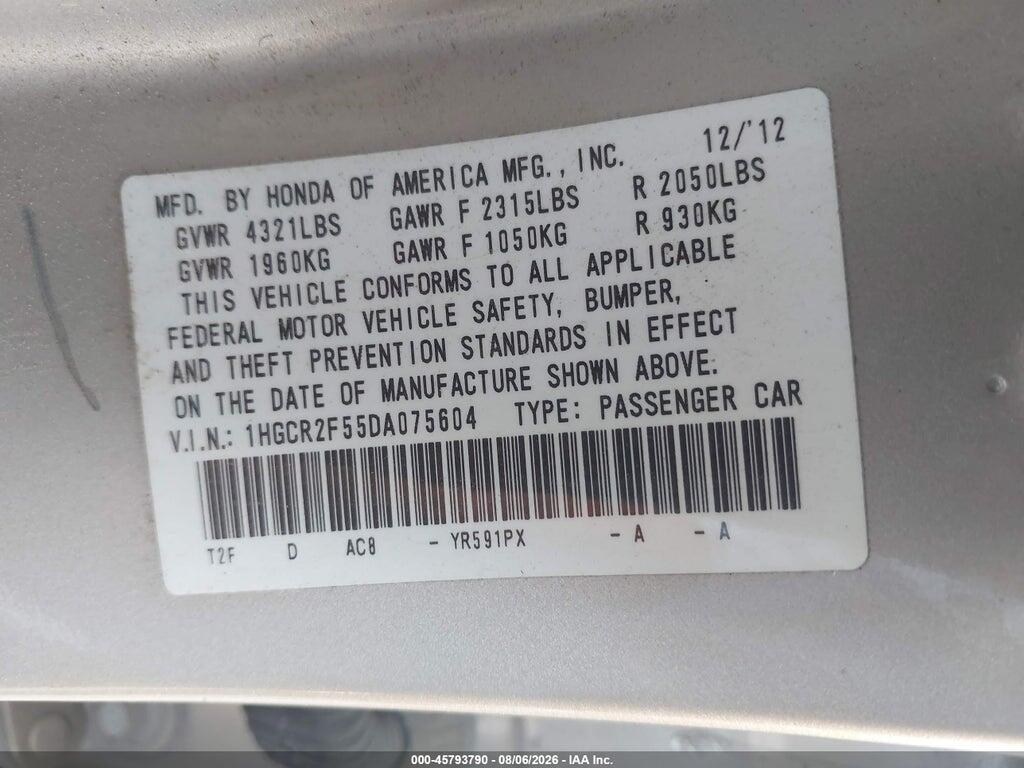 1HGCR2F55DA075604 2013 HONDA ACCORD photo no. 9