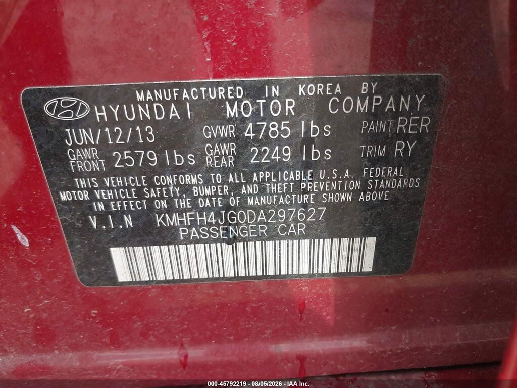 KMHFH4JG0DA297627 2013 HYUNDAI AZERA photo no. 9