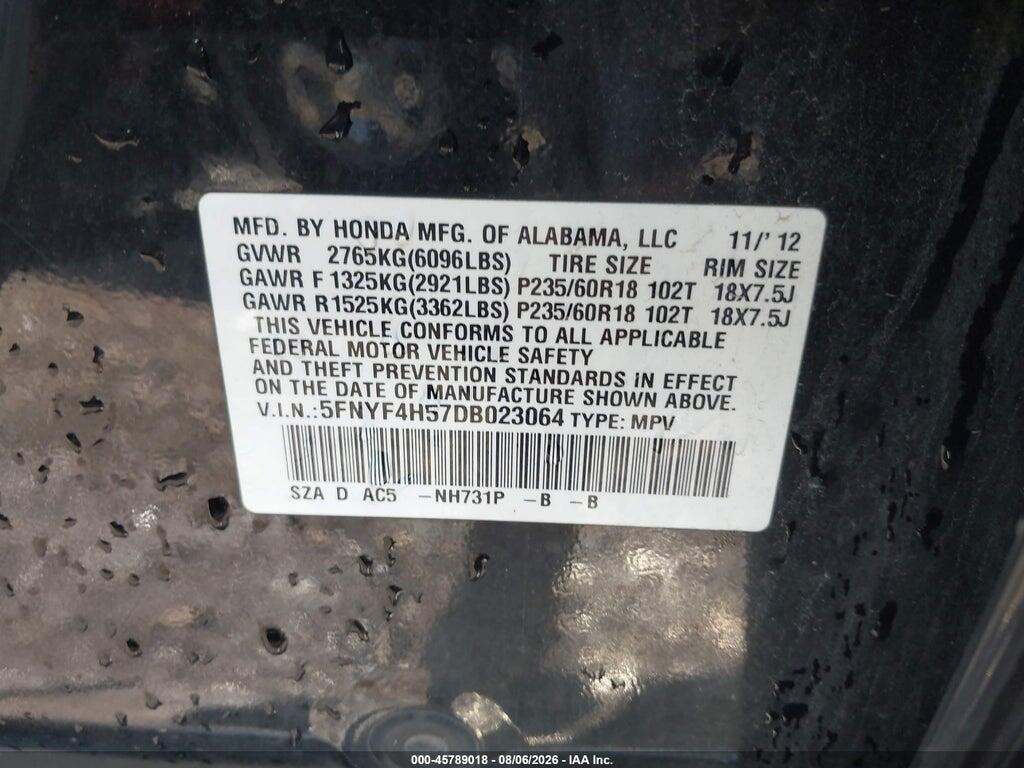 5FNYF4H57DB023064 2013 HONDA PILOT photo no. 9