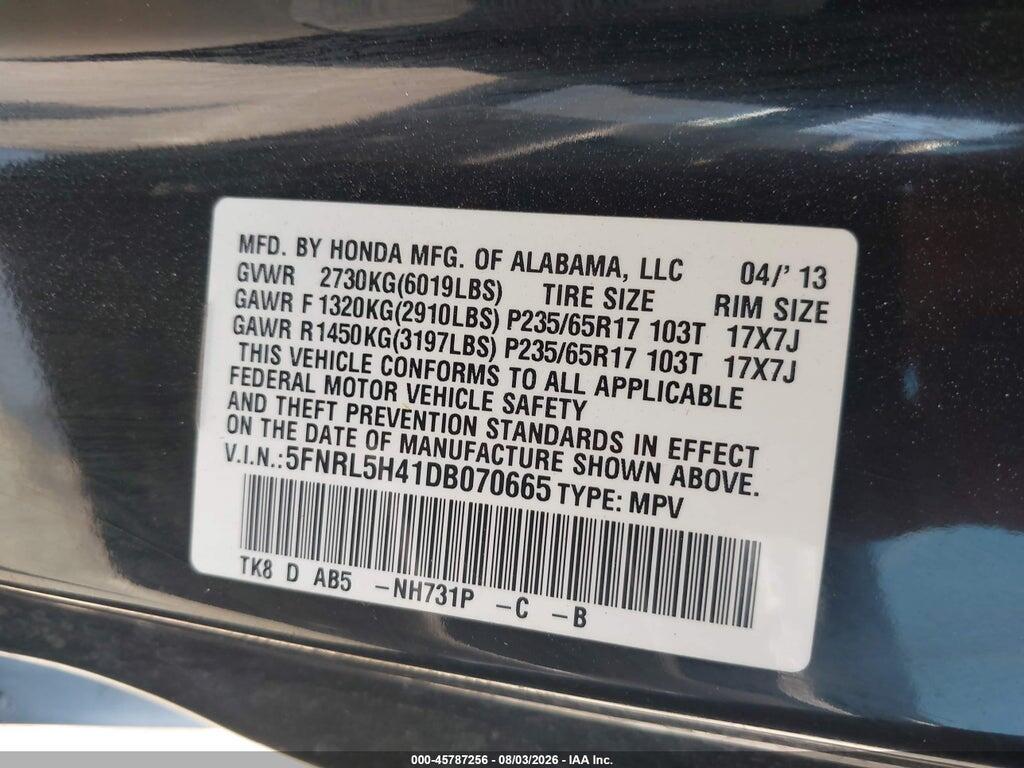 5FNRL5H41DB070665 2013 HONDA ODYSSEY photo no. 9