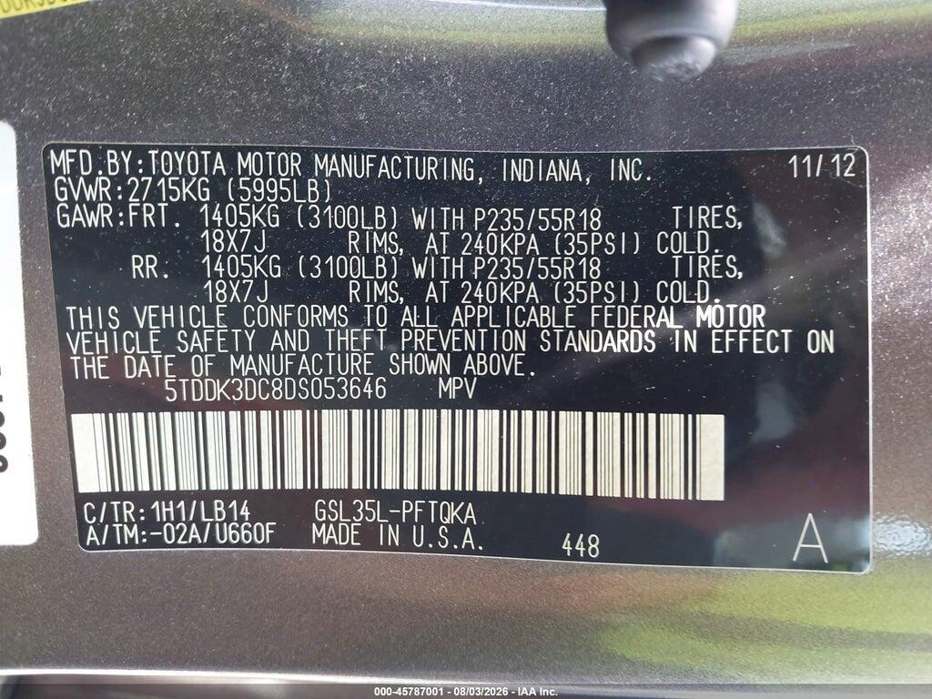 5TDDK3DC8DS053646 2013 TOYOTA SIENNA photo no. 9