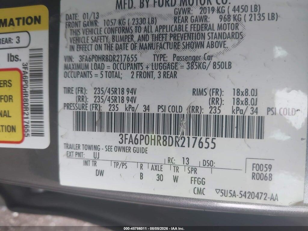3FA6P0HR8DR217655 2013 FORD FUSION photo no. 9