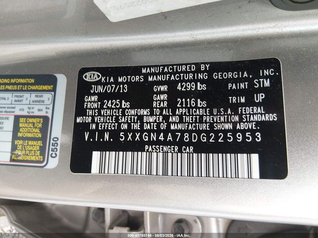 5XXGN4A78DG225953 2013 KIA OPTIMA photo no. 9