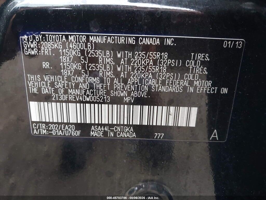 2T3DFREV4DW005213 2013 TOYOTA RAV4 photo no. 9