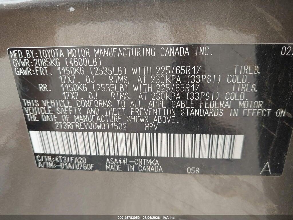 2T3RFREV0DW011502 2013 TOYOTA RAV4 photo no. 8