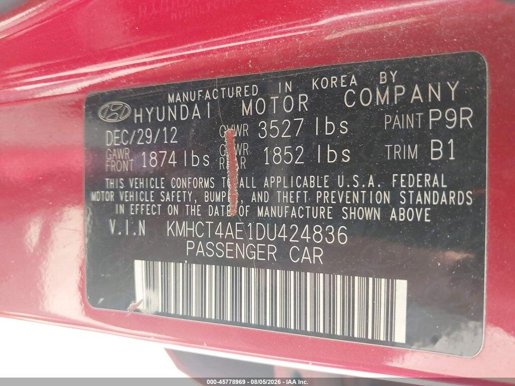 KMHCT4AE1DU424836 2013 HYUNDAI ACCENT photo no. 9