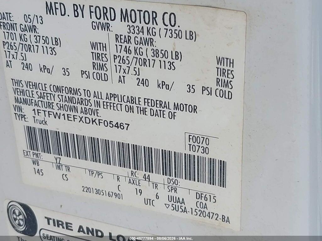 1FTFW1EFXDKF05467 2013 FORD F-150 photo no. 9