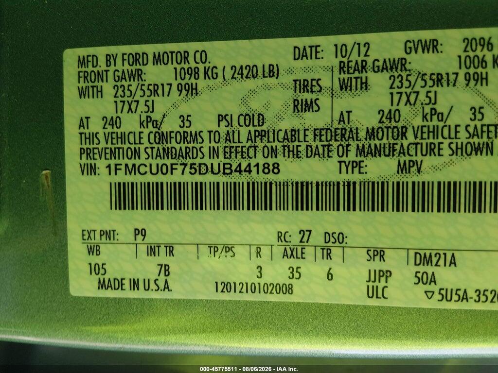 1FMCU0F75DUB44188 2013 FORD ESCAPE photo no. 9