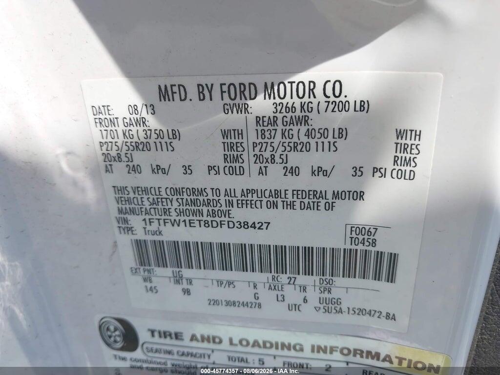 1FTFW1ET8DFD38427 2013 FORD F-150 photo no. 9