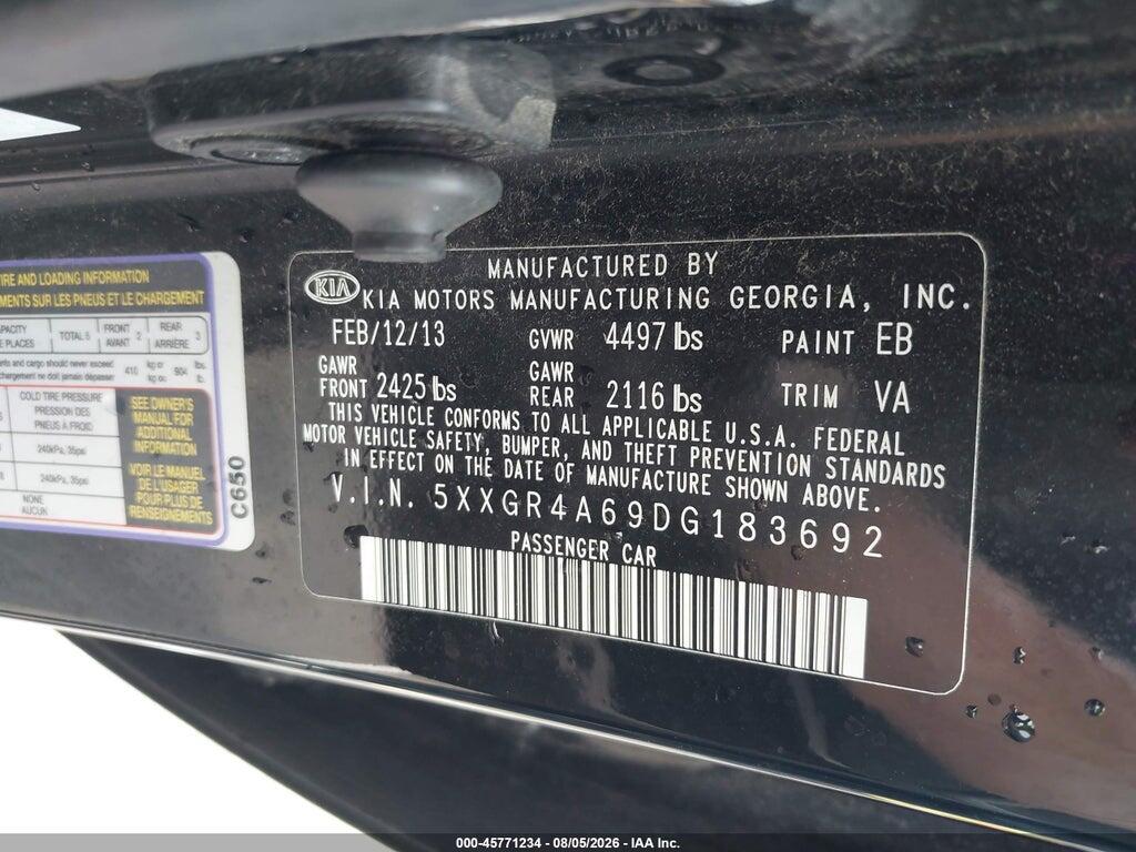 5XXGR4A69DG183692 2013 KIA OPTIMA photo no. 9