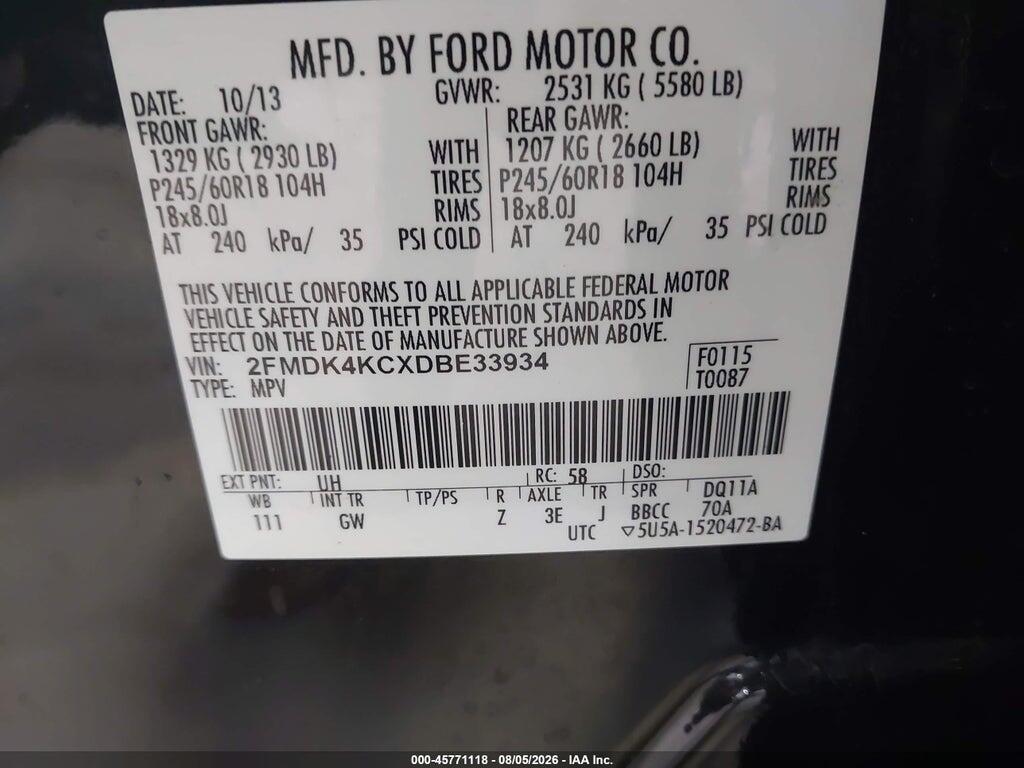 2FMDK4KCXDBE33934 2013 FORD EDGE photo no. 9