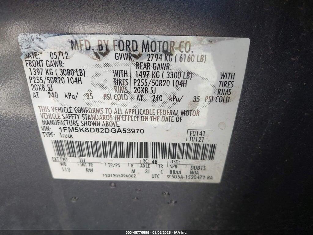 1FM5K8D82DGA53970 2013 FORD EXPLORER photo no. 9