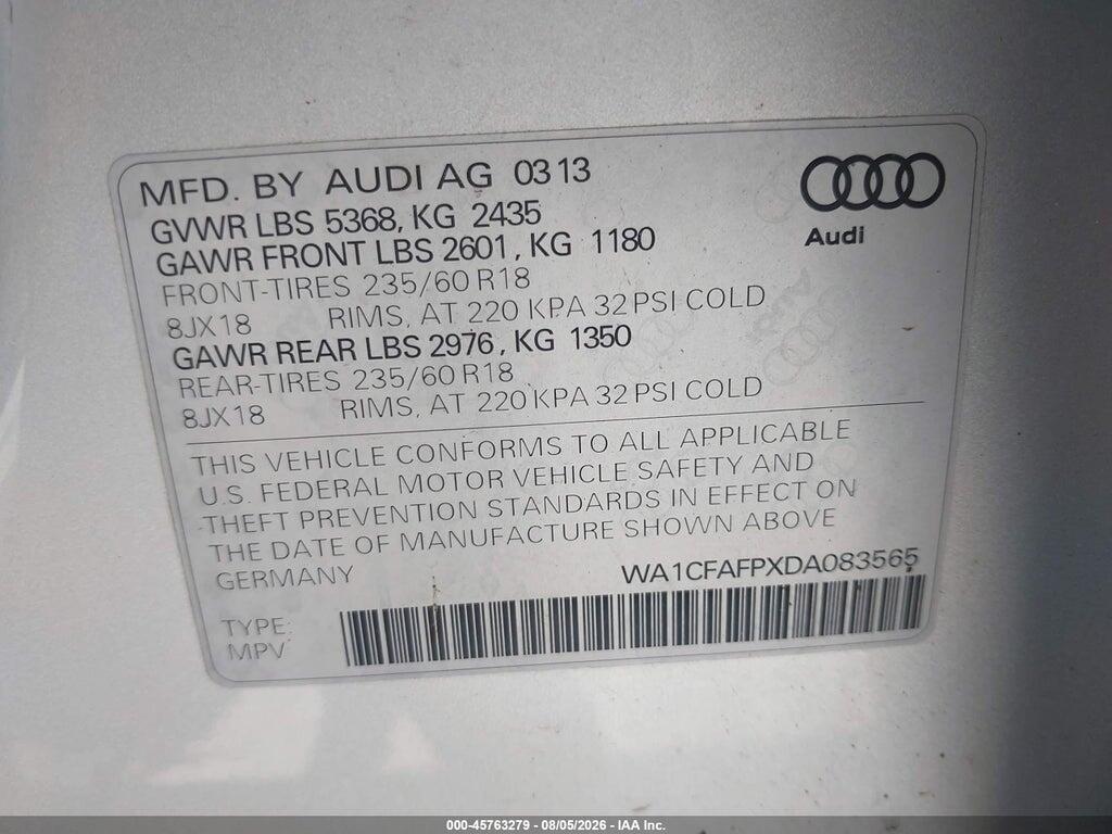 WA1CFAFPXDA083565 2013 AUDI Q5 photo no. 9