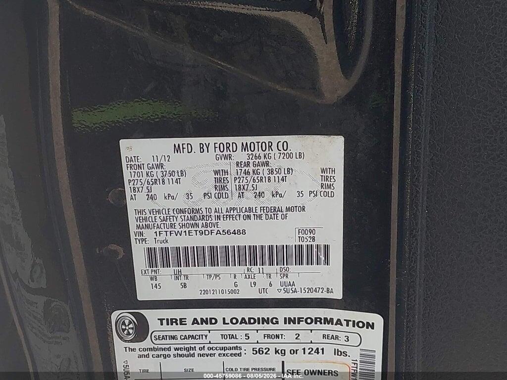 1FTFW1ET9DFA56488 2013 FORD F-150 photo no. 9