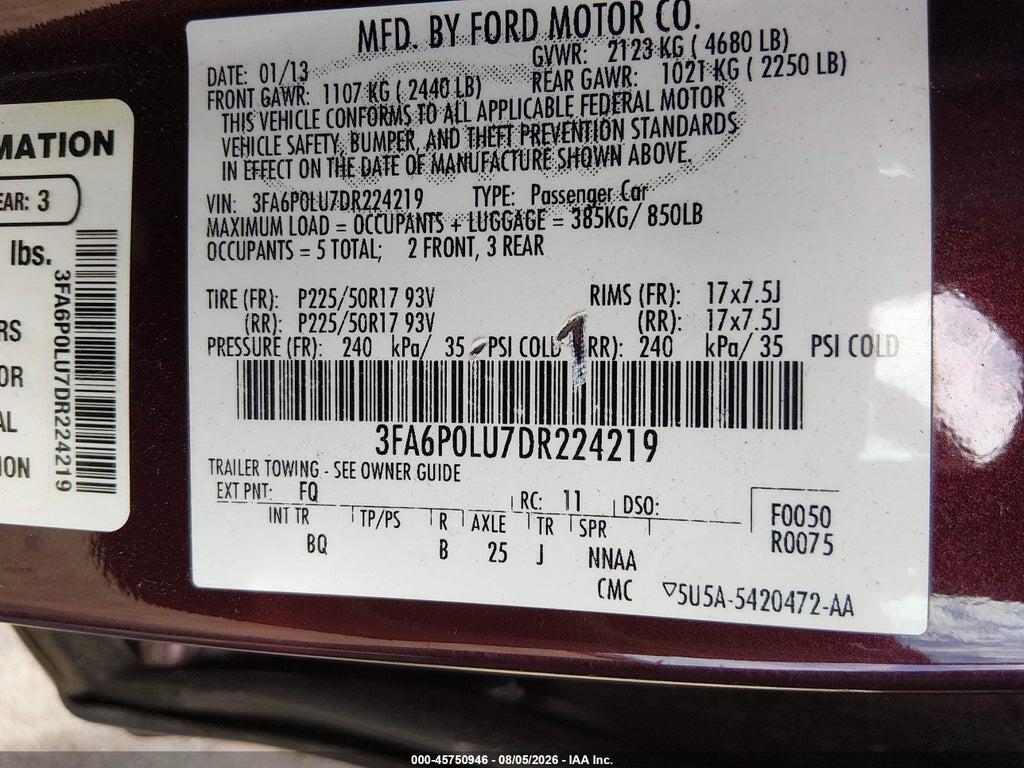 3FA6P0LU7DR224219 2013 FORD FUSION HYBRID photo no. 9
