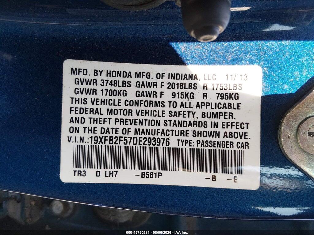 19XFB2F57DE293976 2013 HONDA CIVIC photo no. 9