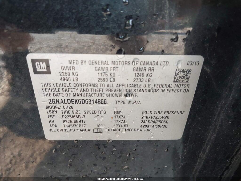 2GNALDEK6D6314866 2013 CHEVROLET EQUINOX photo no. 9