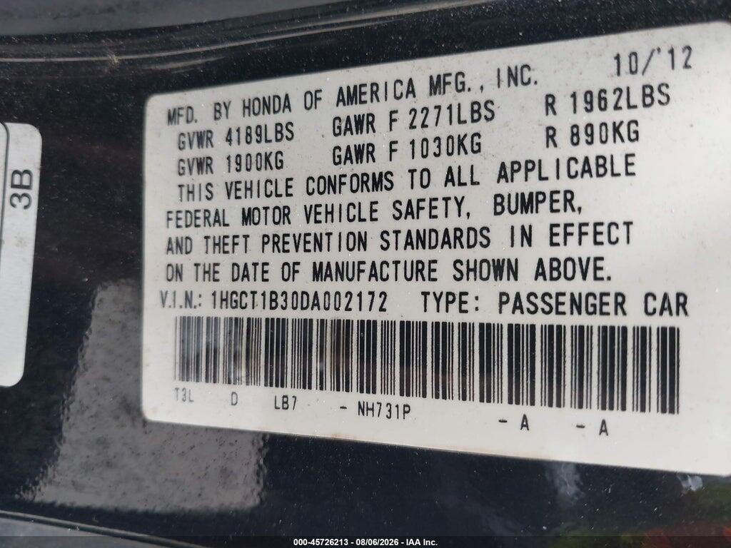 1HGCT1B30DA002172 2013 HONDA ACCORD photo no. 9