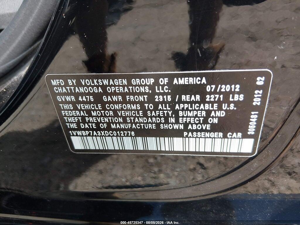 1VWBP7A3XDC012776 2013 VOLKSWAGEN PASSAT photo no. 9