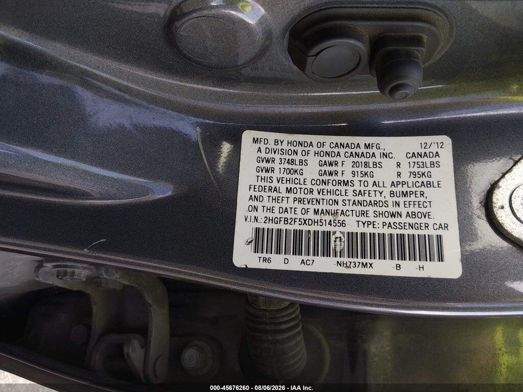 2HGFB2F5XDH514556 2013 HONDA CIVIC photo no. 9