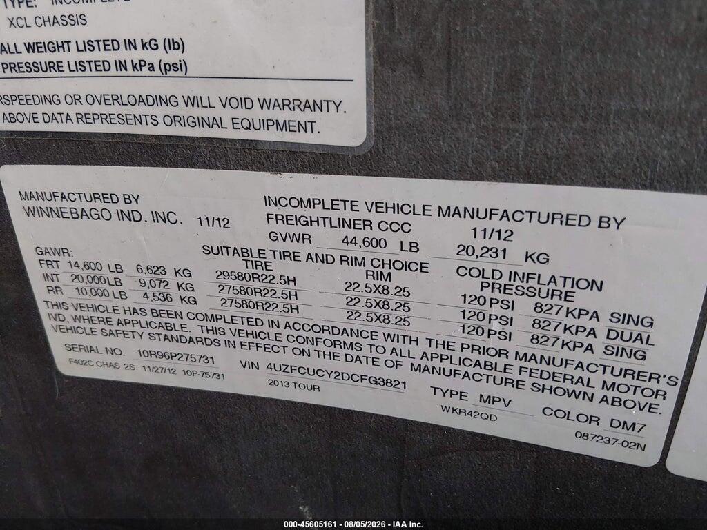 4UZFCUCY2DCFG3821 2013 FREIGHTLINER CHASSIS photo no. 9