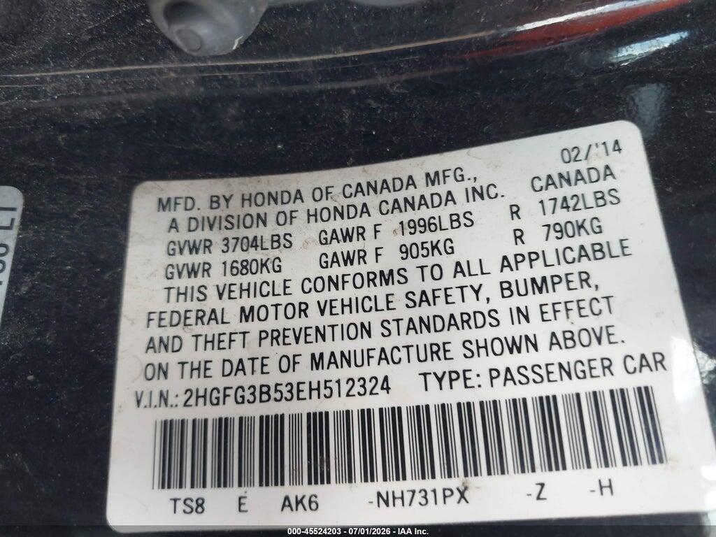 2HGFG3B53EH512324 2014 HONDA CIVIC photo no. 9