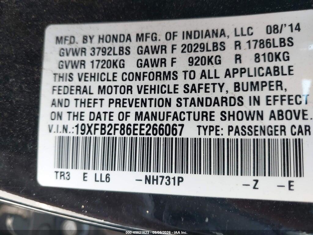 19XFB2F86EE266067 2014 HONDA CIVIC photo no. 9