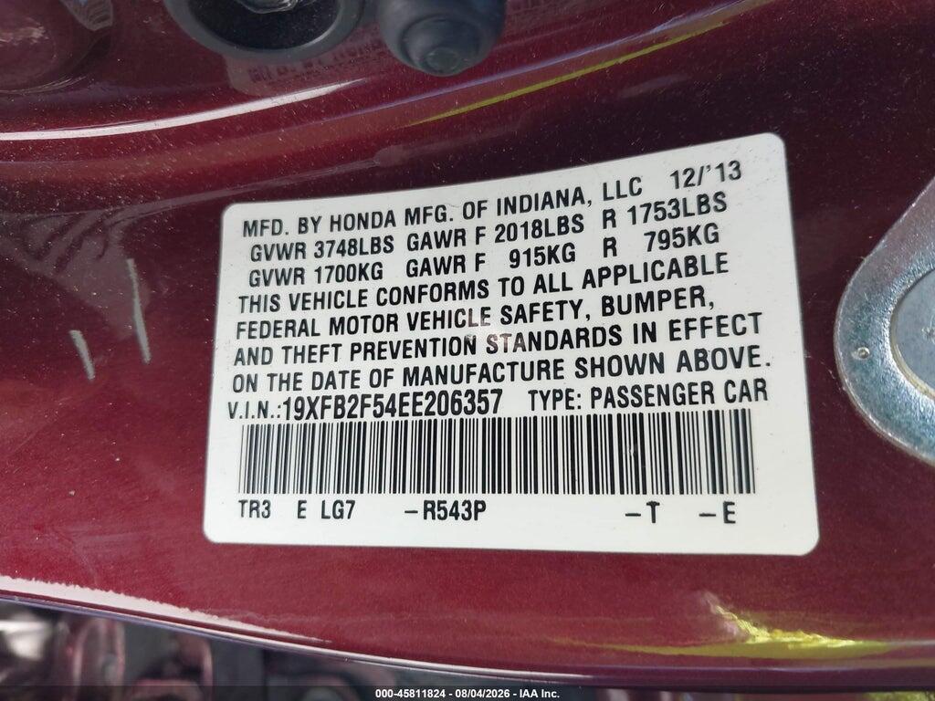 19XFB2F54EE206357 2014 HONDA CIVIC photo no. 9