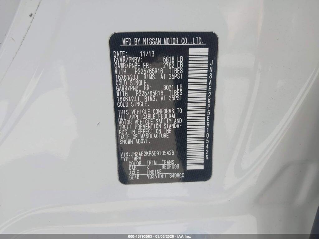 JN8AE2KP5E9105426 2014 NISSAN QUEST photo no. 9