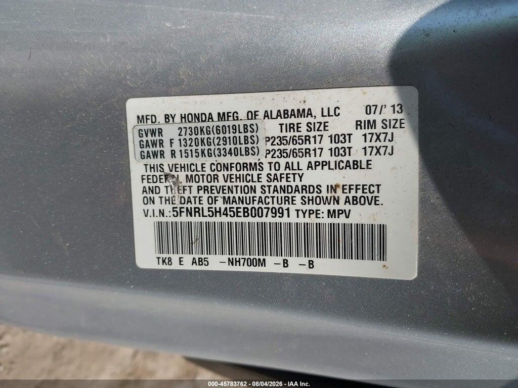 5FNRL5H45EB007991 2014 HONDA ODYSSEY photo no. 9