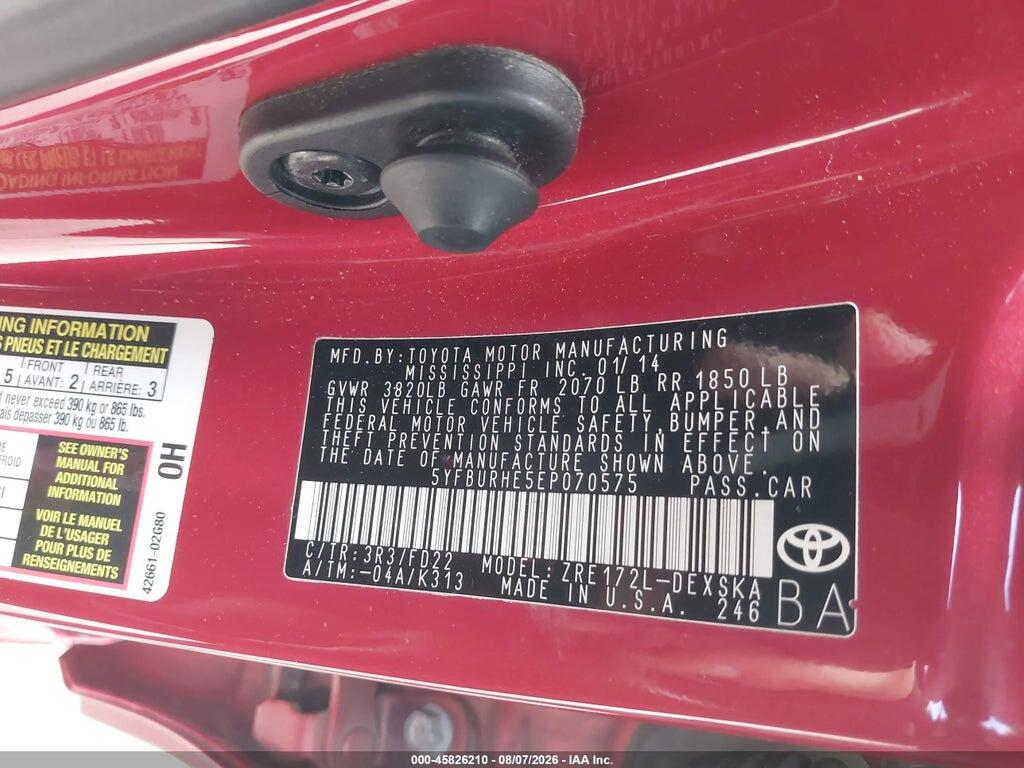 5YFBURHE5EP070575 2014 TOYOTA COROLLA photo no. 9