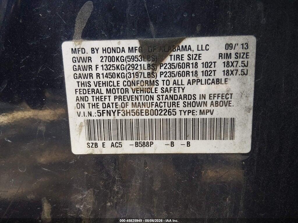 5FNYF3H56EB002265 2014 HONDA PILOT photo no. 9