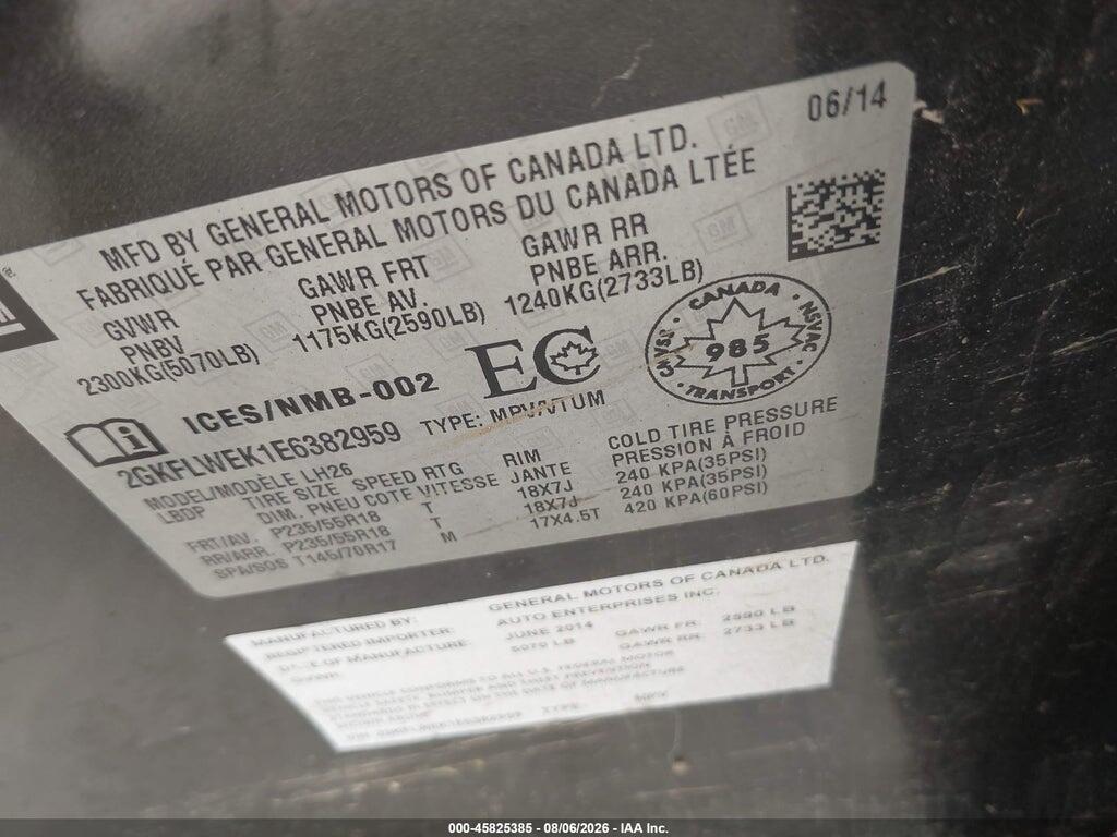 2GKFLWEK1E6382959 2014 GMC TERRAIN photo no. 9