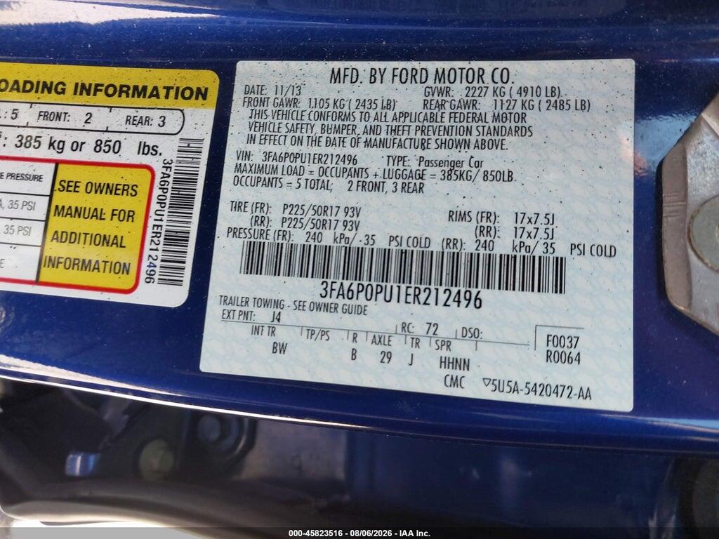 3FA6P0PU1ER212496 2014 FORD FUSION ENERGI photo no. 9