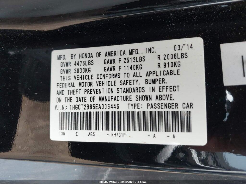1HGCT2B85EA006446 2014 HONDA ACCORD photo no. 9