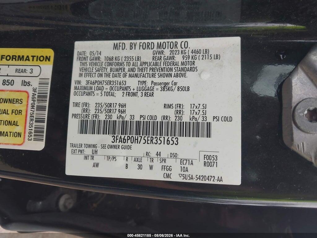 3FA6P0H75ER351653 2014 FORD FUSION photo no. 9