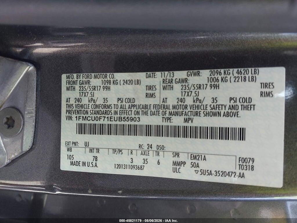1FMCU0F71EUB55903 2014 FORD ESCAPE photo no. 9