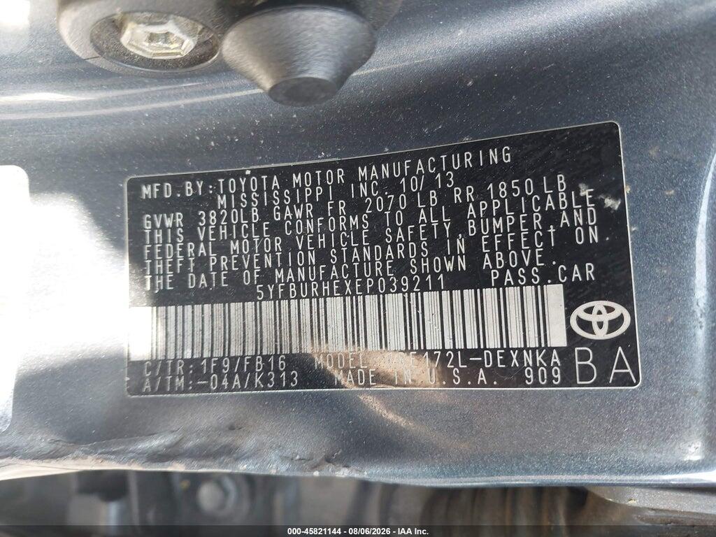 5YFBURHEXEP039211 2014 TOYOTA COROLLA photo no. 9