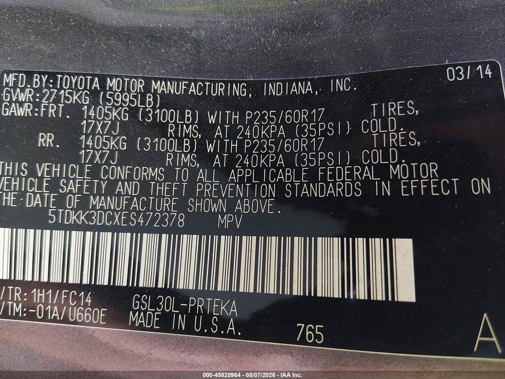 5TDKK3DCXES472378 2014 TOYOTA SIENNA photo no. 9