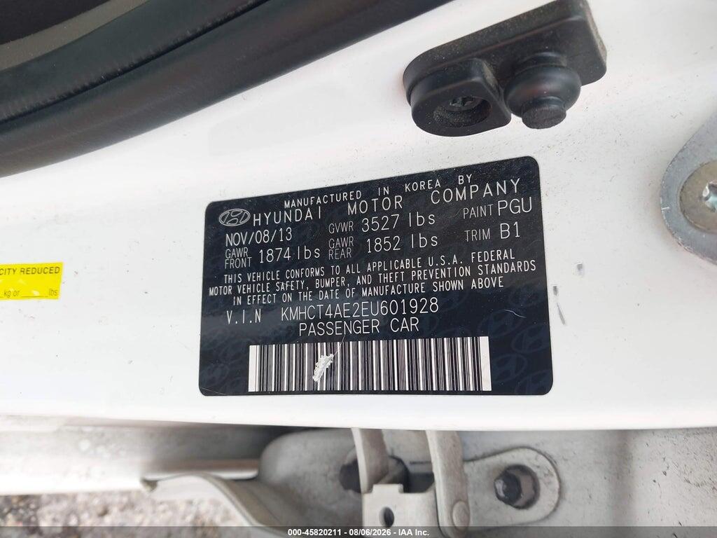 KMHCT4AE2EU601928 2014 HYUNDAI ACCENT photo no. 9