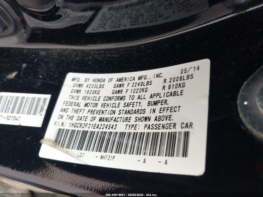 1HGCR2F31EA224543 2014 HONDA ACCORD photo no. 9