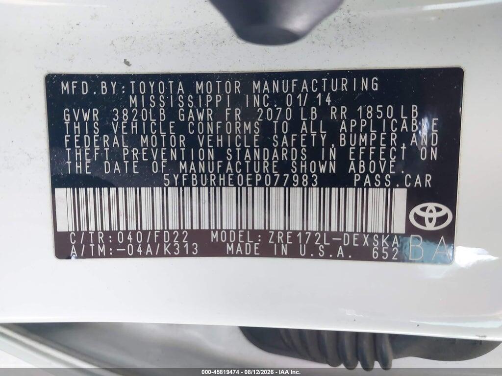 5YFBURHE0EP077983 2014 TOYOTA COROLLA photo no. 9