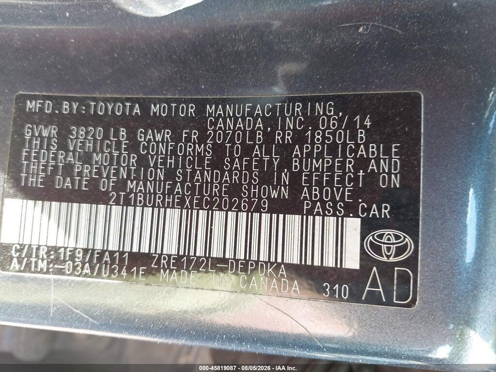 2T1BURHEXEC202679 2014 TOYOTA COROLLA photo no. 9