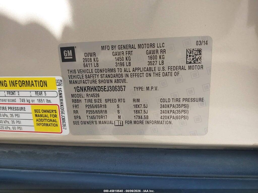 1GNKRHKD5EJ306357 2014 CHEVROLET TRAVERSE photo no. 9